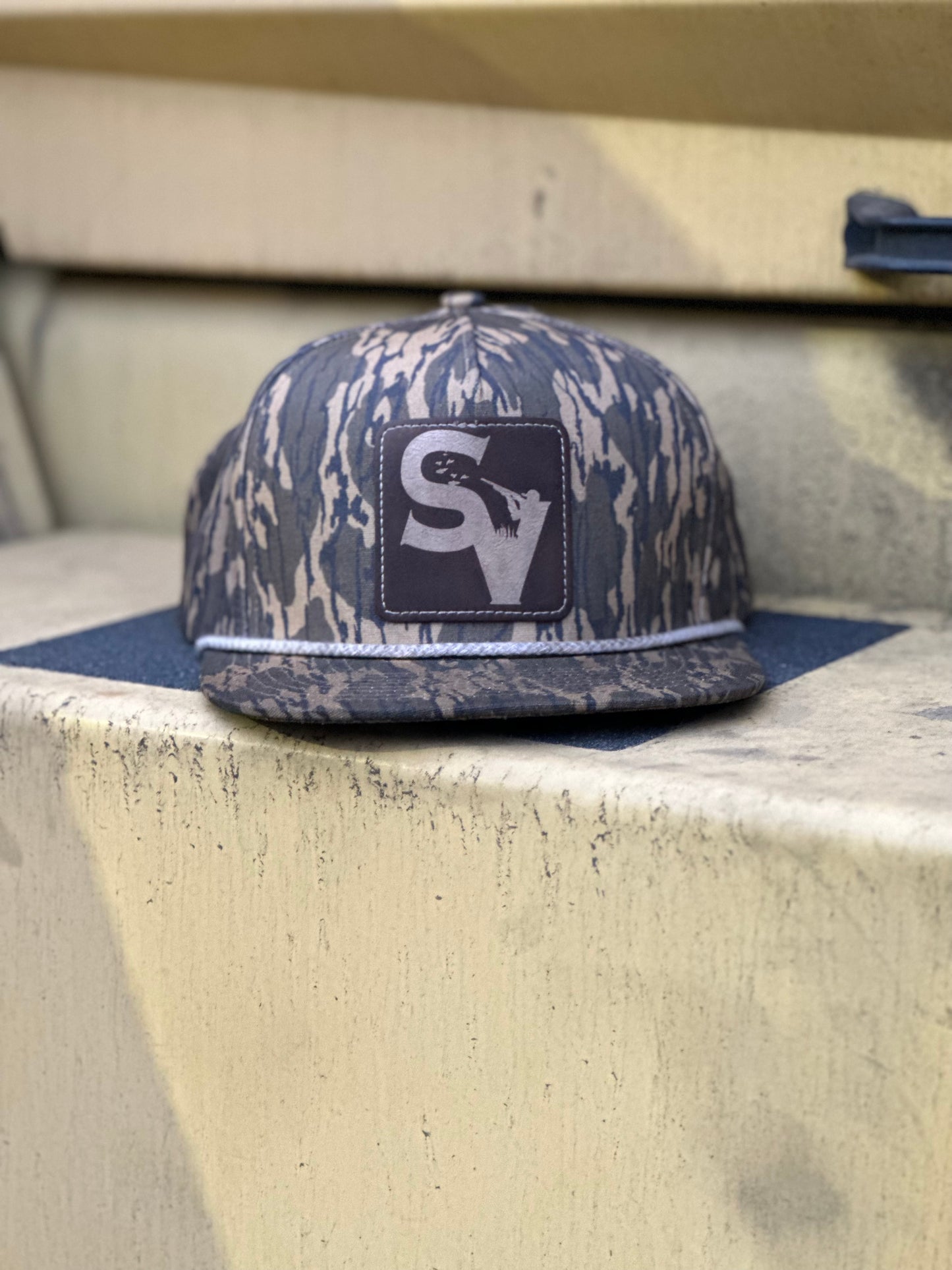 SV Bottomland Camo Leather patch hat