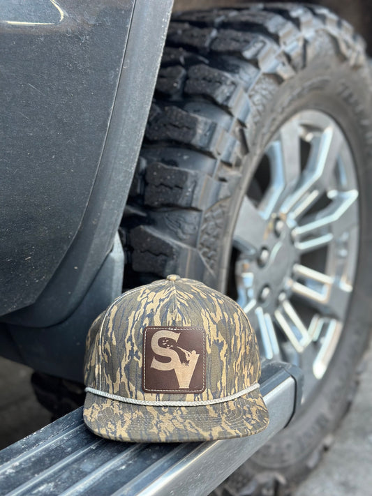 SV Bottomland Camo Leather patch hat